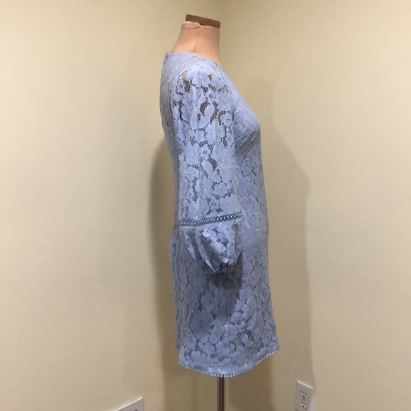 Vince Camuto Dress Size 4 Pastel Powder Blue Floral Guipure Lace Puff Sleeve - Picture 3 of 9